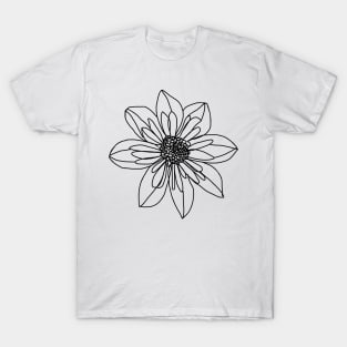 Minimal Line Drawing Collarette Dahlia Flower T-Shirt